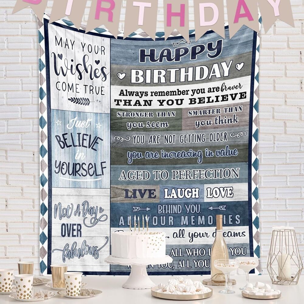 Happy Birthday Blanket blue,gray 50*60. NEW SEALED PACKAGE